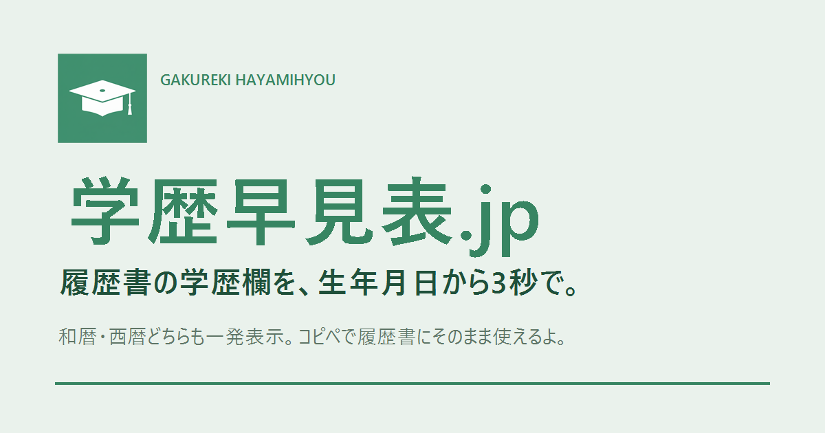 生年月日から学歴早見表 | 履歴書の入学・卒業年が3秒で | 学歴早見表.jp
